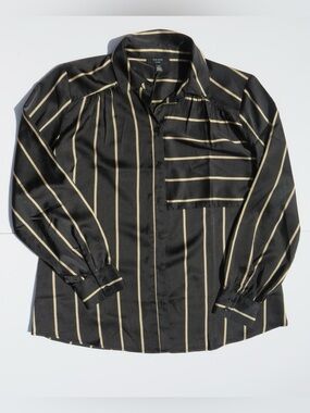 Haver London Button-Up Black and Beige/Gold Vertically Striped